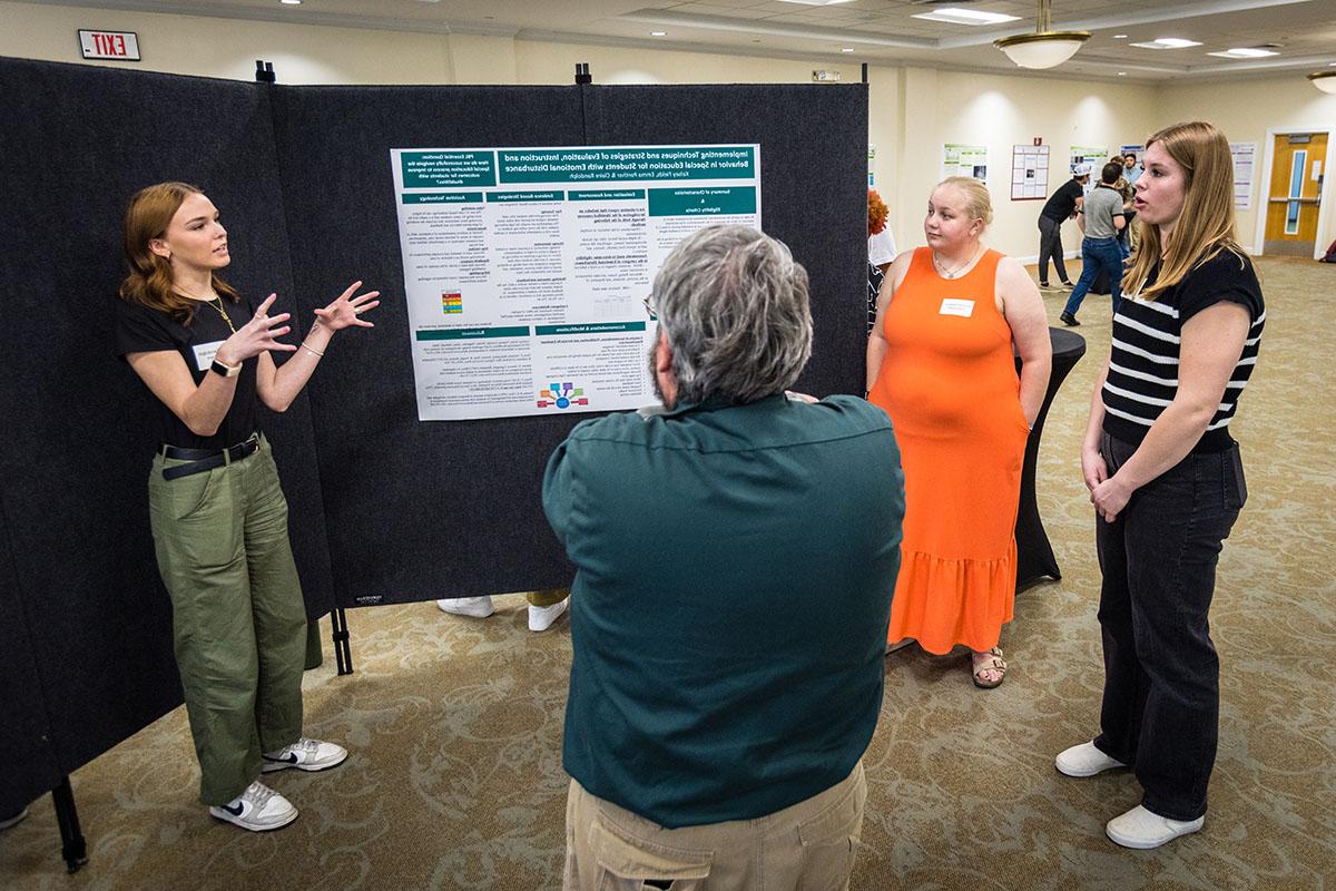 A group of Northwest students presented their research, titled "Implementing Techniques and Strategies of Evaluation, Instruction and Behavior in Special Education for Students with Emotional Disturbance," during the University's 2024 Celebration of Scholars. (Photo by Lauren Adams/Northwest Missouri State University)